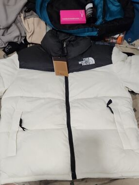 The North Face White and Black Puffer Coat